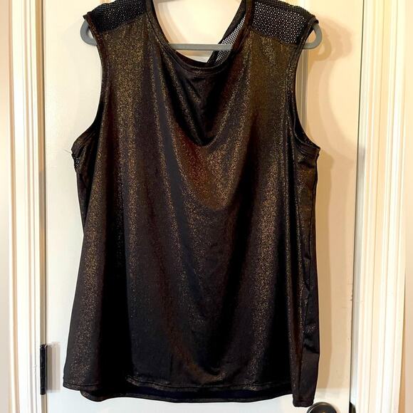 Black and Gold Workout Tank - Gold Glitter - Mesh Panel - EUC -  1X - Picture 1 of 5